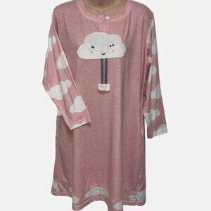PIERRE CARDIN Nightgown Women’s Large Pink W/CLOUDS on Sleeves pockets Hong Kong